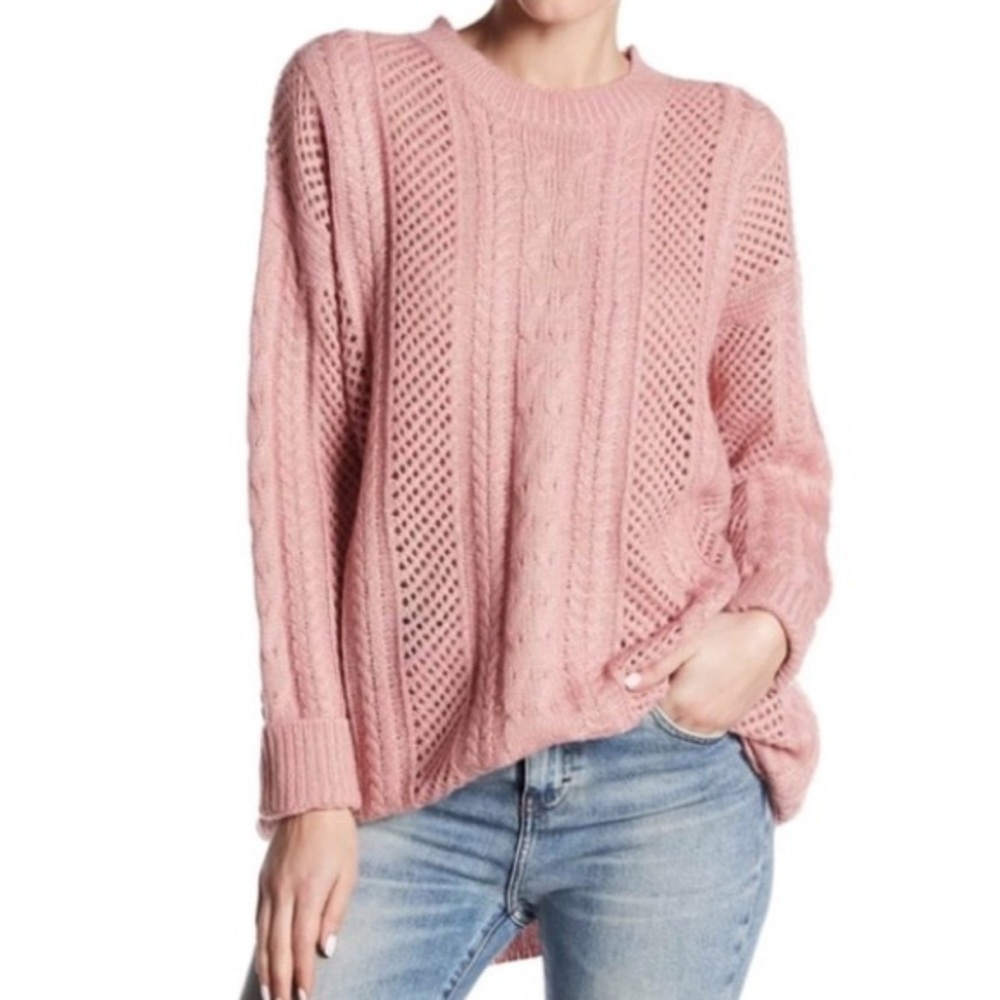John + Jenn Pink Cable knit‎ Tunic Sweater, Size Small